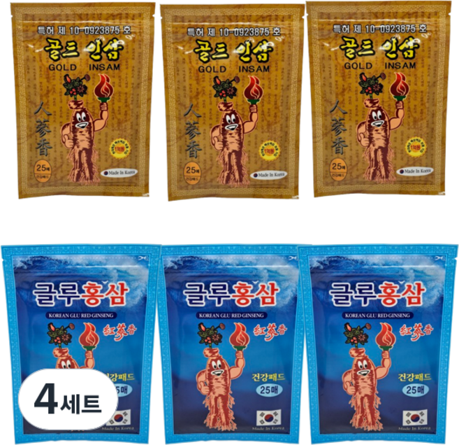골드인삼 패드 글루홍삼 찜질팩 세트, 4세트, 150매
