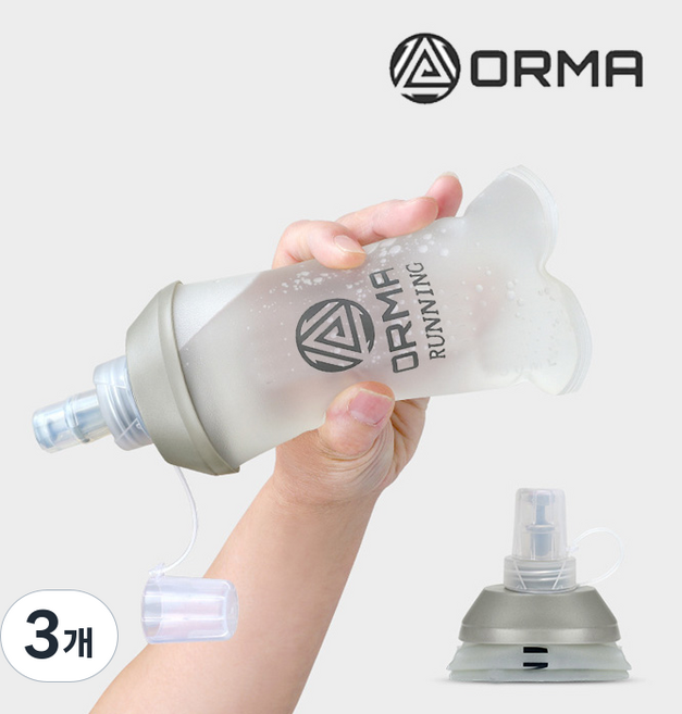 ORMA 소프트플라스크 러닝 등산 물통 달리기 스포츠 오르마 물병, 3개, 250ml, 투명
