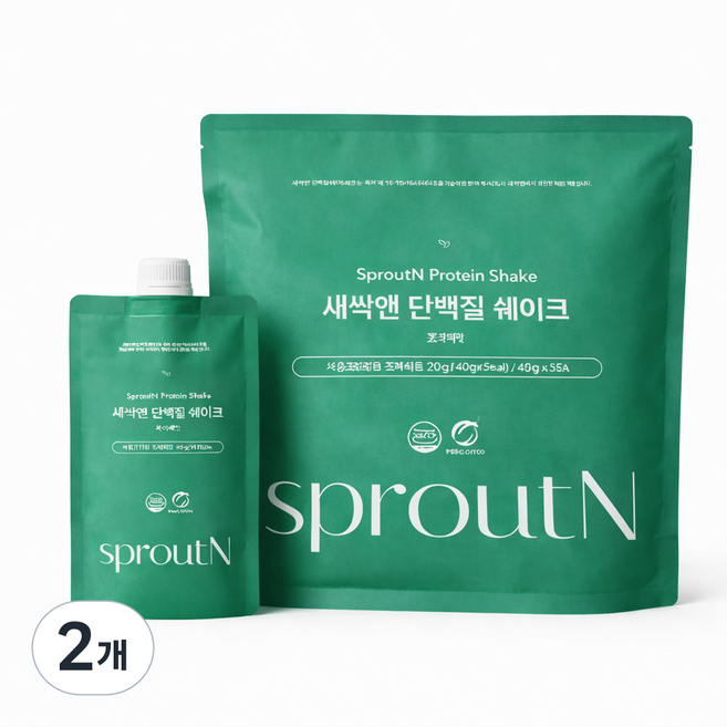 새싹앤 다이어트 쑥라떼 맛 단백질 보충제 쉐이크 파우치, 2개, 200g