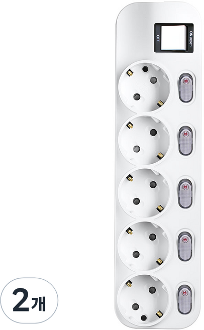 대성 플러스탭 개별스위치 고용량멀티탭 16A 250V, 2개, 화이트 개별 5구, 2.5m
