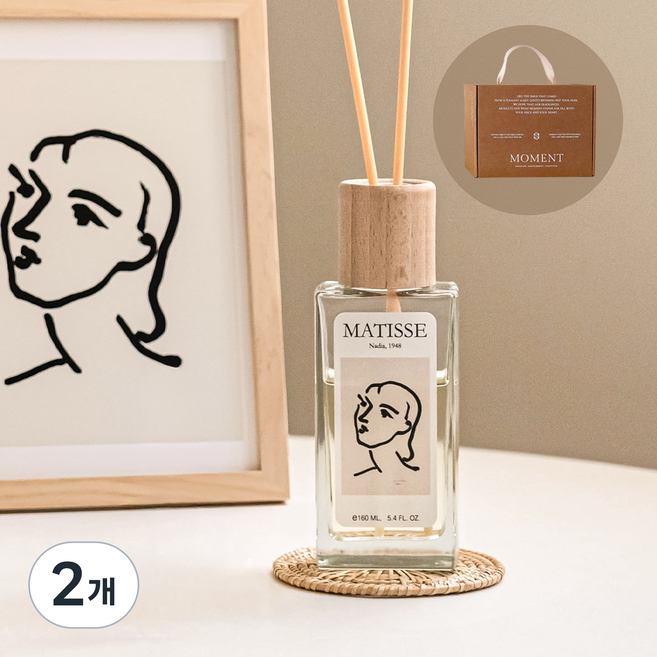 모먼트 마티스 드로잉 디퓨저 선물포장세트 (나디아 불투명) 160ml, 2개, 런드리 시더우드 (오르페옹 향)