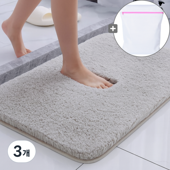 솔하우스 빨아쓰는 욕실 부드러운 발매트 세탁망증정, 3개, 라이트그레이