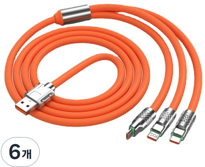 PD 120W 3in1 멀티 고속충전 케이블SJ, 6개, 오렌지, 2m