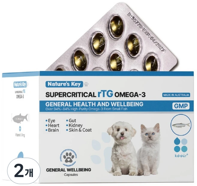 네이쳐스키 반려동물 초고순도 98% 알티지 오메가3, 2개, 피부/피모, 90정 - 쿠팡