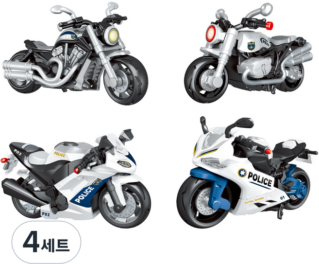 토이즈데이 4D 출동! 경찰 오토바이 프라모델 만들기 키트 4종, 4세트