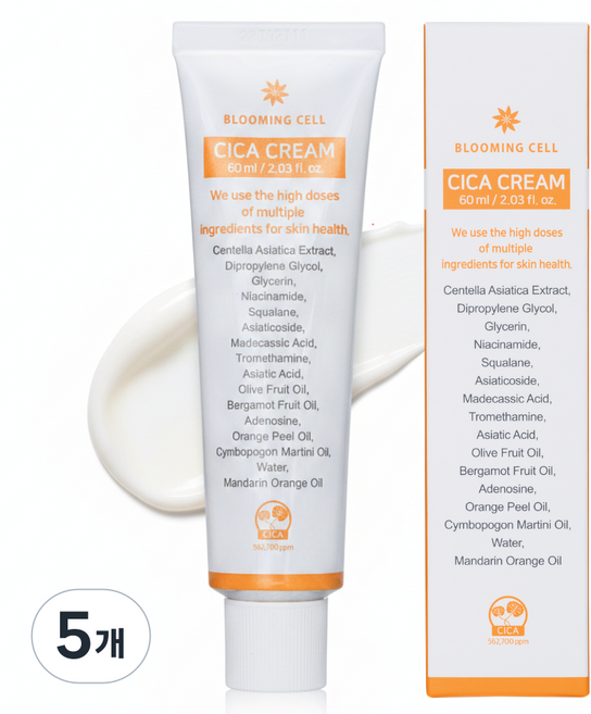 블루밍셀 시카 재생크림 피부과 레이저 시술후 점뺀후 진정 수분 장벽 강화 여드름흔적 크림, 5개, 60g
