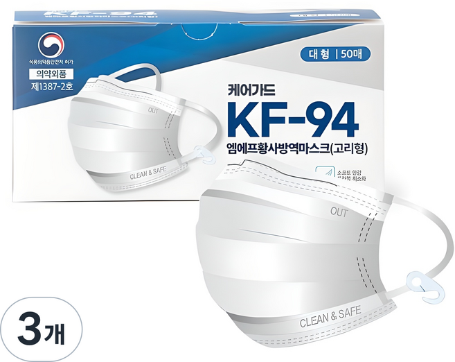 엠에프 황사 방역 마스크 대형 KF94 고리형, 50개입, 3개, 백색