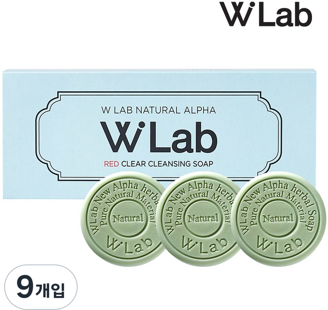 더블유랩 네츄럴 알파 비누 레드 클리어 클렌징 비누 체취제거 땀냄새 청소년 시니어 노인 예민 피부 진정, 9개입, 50g