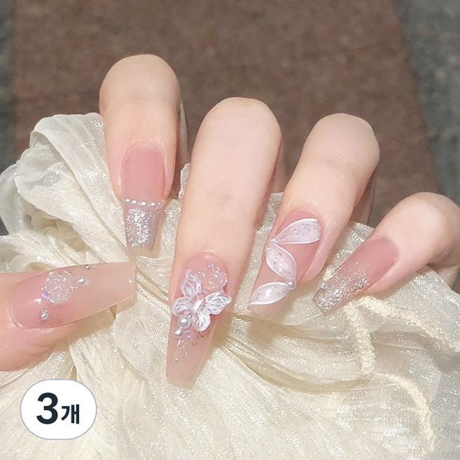 셀프네일 발레리나 네일팁 인조손톱 24p +양면테이프글루, 3개, 발레리나쉐입#02