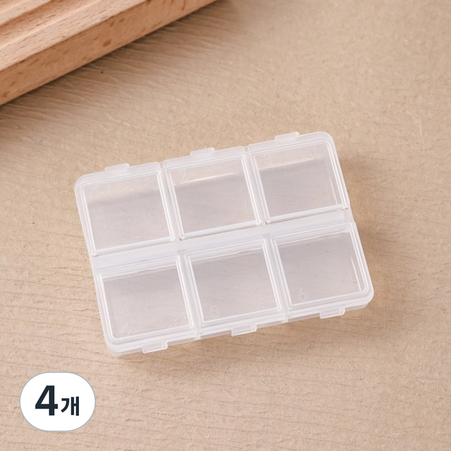 [1+1]휴대용 약통케이스 6칸 알약케이스 다용도 미니 케이스, 4개, 투명