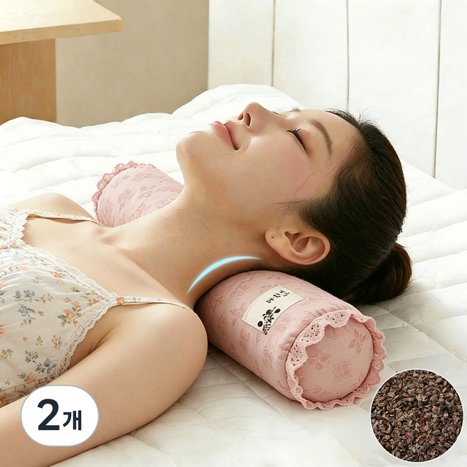 Leesheer 순면 커버 메밀 경추베개 목베개 숙면 통기성 여름용 분리세탁, 2개, 핑크