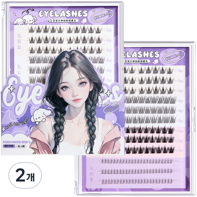 GECOMO프리미엄 가늘게 제작된 인조 속눈썹 세트 (윗+아랫 4종 믹스 136족 무접착), 2개, 변신 여신G6031