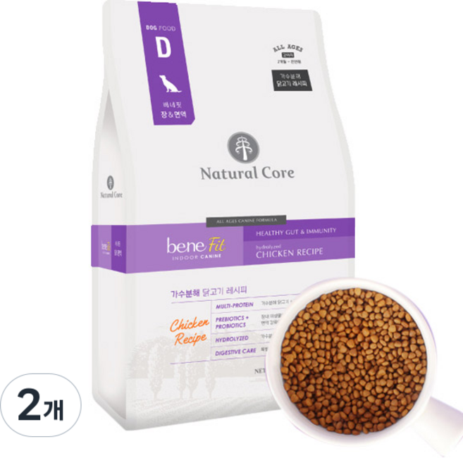 네츄럴코어 베네핏 가수분해 강아지 건식사료, 닭+연어, 2kg, 2개