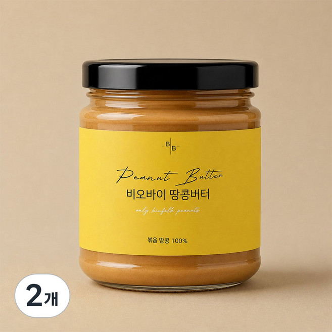 비오바이 국내제조 무가당 땅콩버터 피넛버터 유리병, 2개, 450g