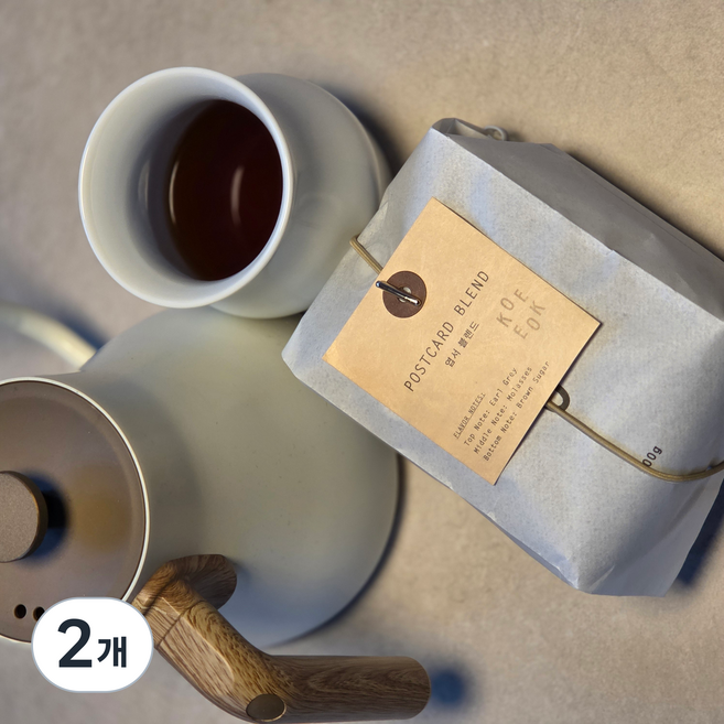 산미없는 진한 커피원두 미디엄다크 로스트 오렌지 얼그레이 카라멜 브라운슈가 단맛 데일리 블렌드 코에코에 엽서 블렌드, 2개, 1kg, 홀빈(분쇄안함)