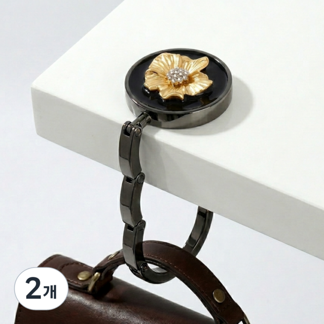 247Products BagHook 휴대용 접이식 고급형 가방걸이 무타공 포터블 슬림 폴딩 백후크, 2개, 골드