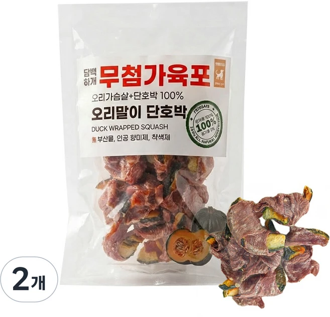 펫트리츠 담백하개 강아지 간식 무첨가육포, 2개, 75g, 오리말이단호박 - 쿠팡