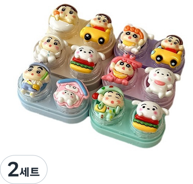 루미또와 휴대용 못말리는 표정 케릭터 서랍형 콘택트렌즈 케이스 4종, 2세트, 혼합