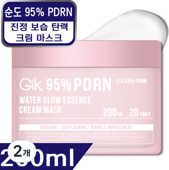 GIK 피디알엔 고기능 워터 글로우 수분 진정 모이스처 영양 워시오프 크림 마스크 팩, 2개, 200ml