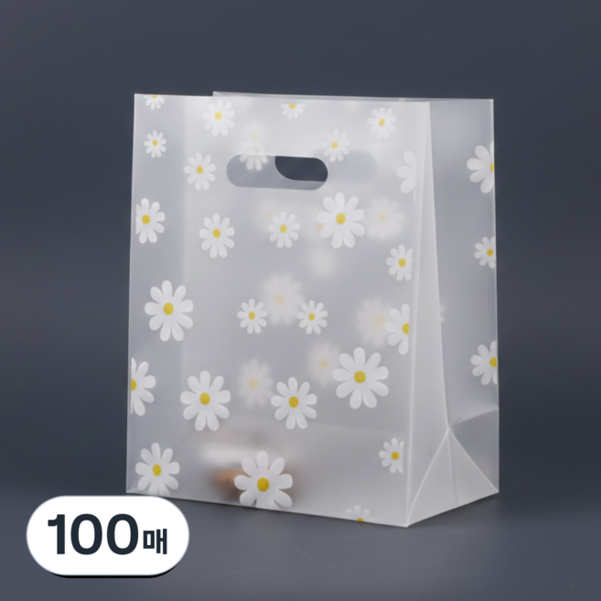 프로젝트연 데이지 손잡이 반투명 비닐 쇼핑백, 100매, 반투명(데이지)