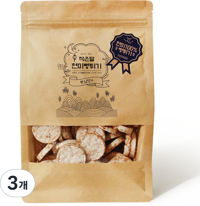 풍심당 국내산 현미 뻥튀기 떡뻥 저당간식 옛날 과자 회사 간식, 3개, 100g