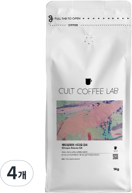 컬트커피랩 꽃향기 과일향 산미 에티오피아 시다모 G4 싱글오리진 커피원두, 4개, 1kg, 홀빈(분쇄안함)