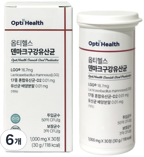 옵티헬스 덴마크 구강 유산균, 6개, 30정