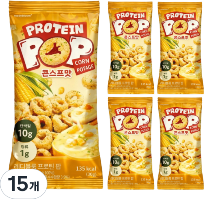 레디블룸 프로틴 팝 콘스프맛 글루텐프리 옥수수맛 과자, 15개, 30g