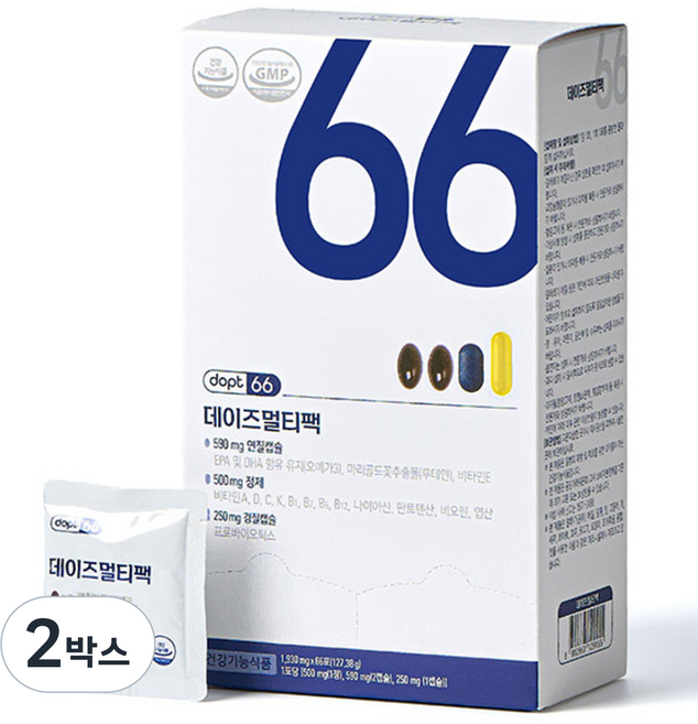 데이즈멀티팩 종합영양제 올인원영양제 멀티비타민+유산균+rTG오메가3+루테인, 66회분, 2박스