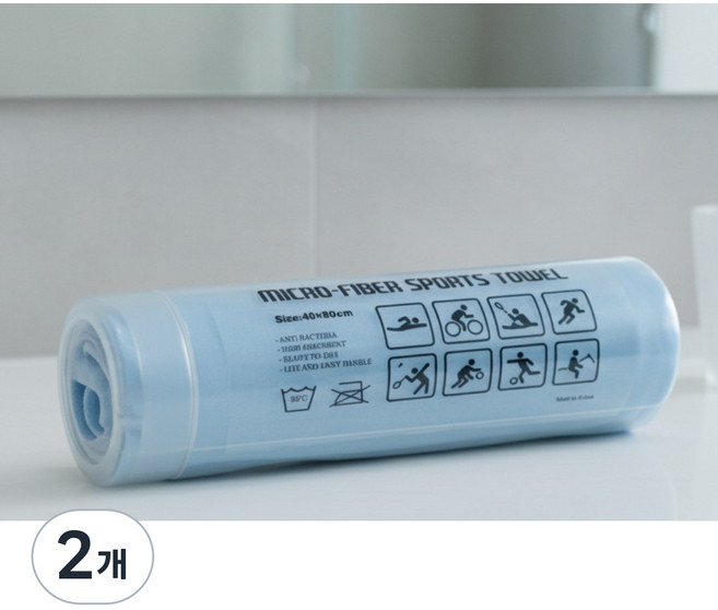 JWK 국산 초극세사 비치타월 스포츠 타월 60 x 120 cm PVC 포장, Blue, 2개