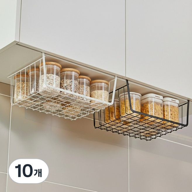 필굿리빙 상부장 하부장 걸이형 언더 선반, 10개, 블랙