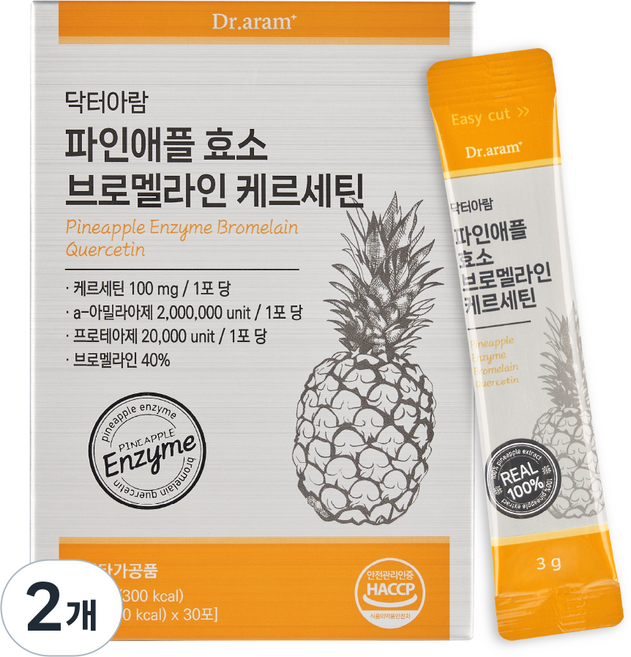 닥터아람 파인애플 효소 브로멜라인 케르세틴 퀘르세틴, 2개, 90g