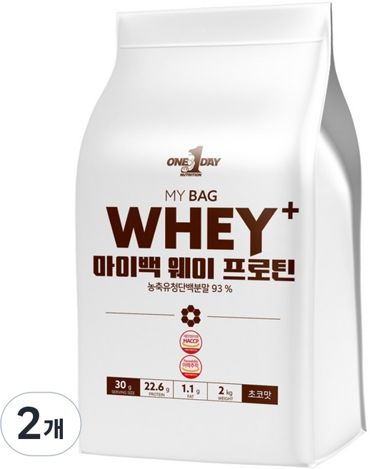 원데이뉴트리션 초코맛_단백질 쉐이크 헬스 보충제 포대유청 웨이프로틴 WPC, 2kg, 2개