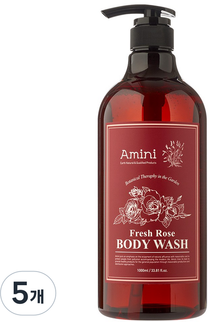 아미니 플라워 테라피 바디워시 프레쉬 로즈, 5개, 1L