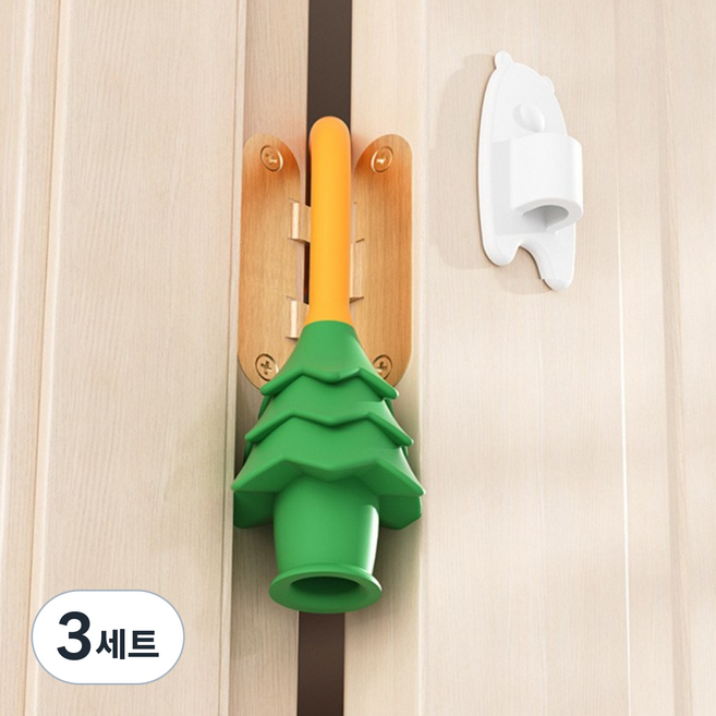 [1+1] 우산고리 트리모양 실리콘 문끼임방지 도어스토퍼 / 어린이 안전도어가드, 3세트, 옐로우/그린