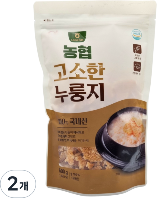[농협] 함평 나비골농협 국산 고소한 누룽지, 2개, 500g