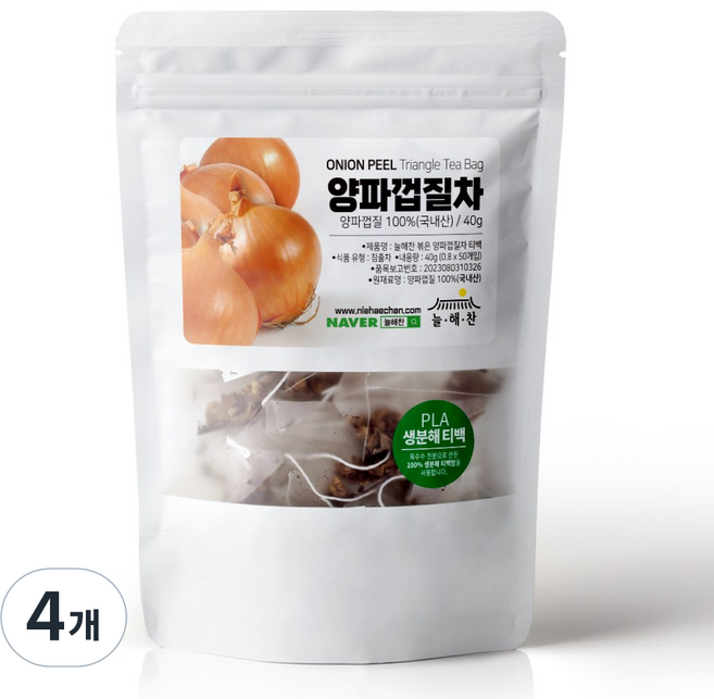 늘해찬 볶은 국산 양파껍질차 티백 전통차 허브차 삼각티백 대용량, 4개, 50개입, 800mg, 1g