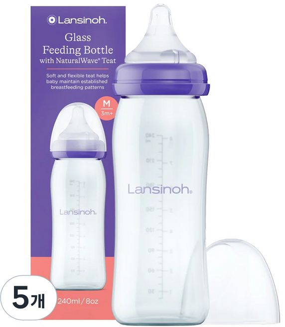 란시노 유리젖병 신생아 아기 배앓이 방지, 단품, 240ml, 5개
