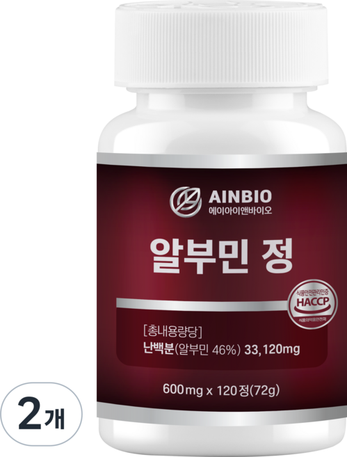 ainbio 고함량 벨기에산 알부민 정 부모님 단백질 보충 기력 회복에 도움 haccp인증, 2개, 120정