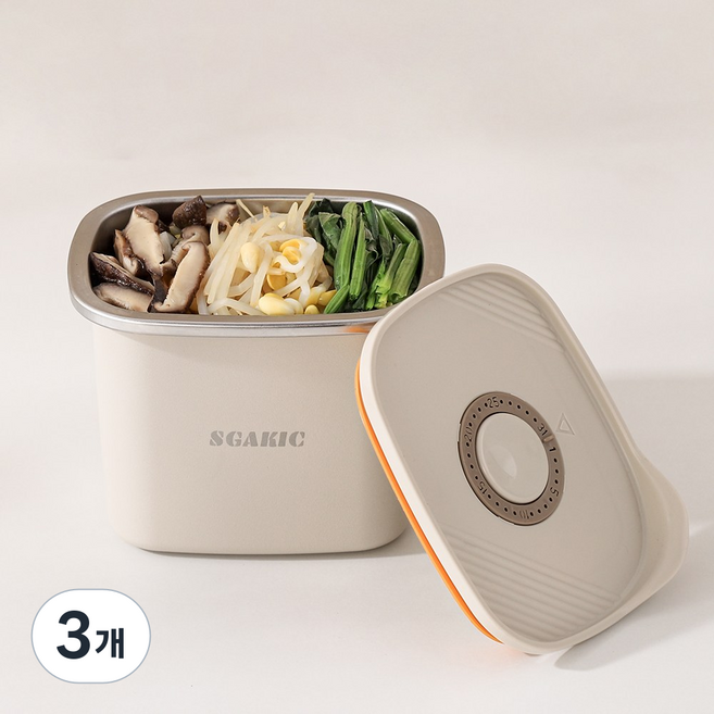 SGAKIC 스텐 밀폐용기 전자렌지 반찬통 연마제 없는 김치통 냉장고정리, 3개