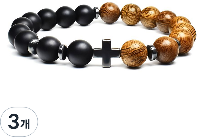 코코지아 천주교 18구 묵주 십자가 팔찌, 3개, 블랙우드