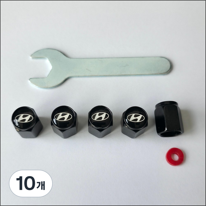 현대 타이어 에어 밸브캡 마개 5개 세트, 검정, 10개