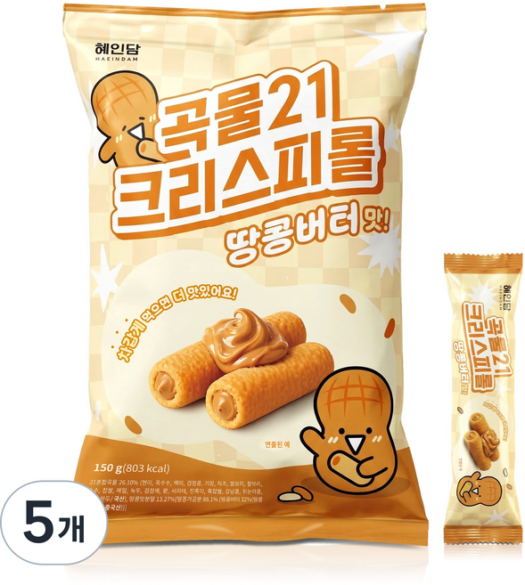 혜인담 곡물21 크리스피롤 땅콩버터맛, 5개, 150g
