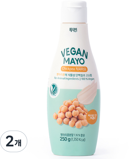 베지빈 병아리콩 비건 마요네즈 저당 저칼로리, 2개, 250g