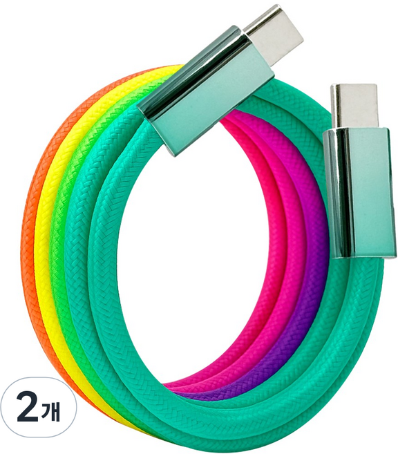 C to C타입 초고속 충전 카플레이 데이터 루미네온 케이블, 2개, 레인보우, 2m