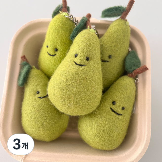 야채과일키링 양모펠트 열쇠고리 가방꾸미기템 가성비선물템 백참 키홀더, 서양배, 3개