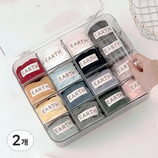 투명 DIY 칸막이 속옷 양말 정리함, 투명색, 2개
