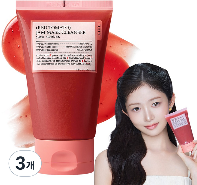 풀리 레드 토마토 잼 팩 클렌저, 3개, 120ml