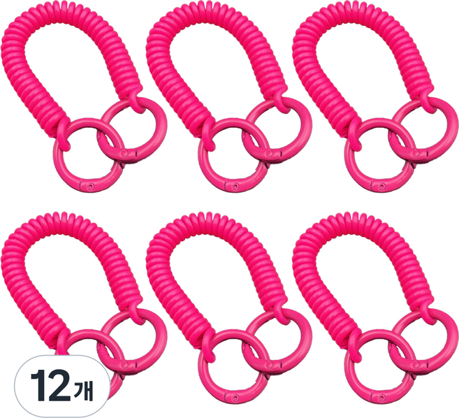 컬러 스프링줄 스트랩 안전고리 도난 분실방지 키링, 핫핑크, 12개