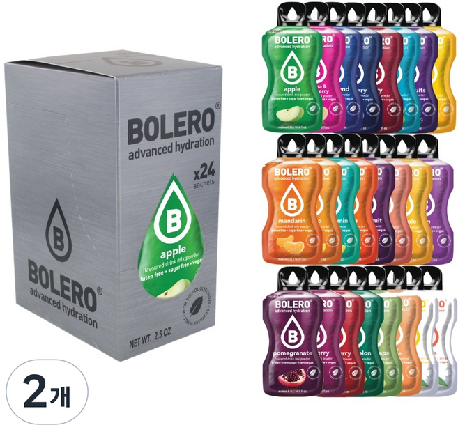 [볼레로 믹스24]2kcal 무설탕 과일워터 24가지 맛 버라이어티팩 1박스(생수 500ml용), 3g, 2개, 24개입